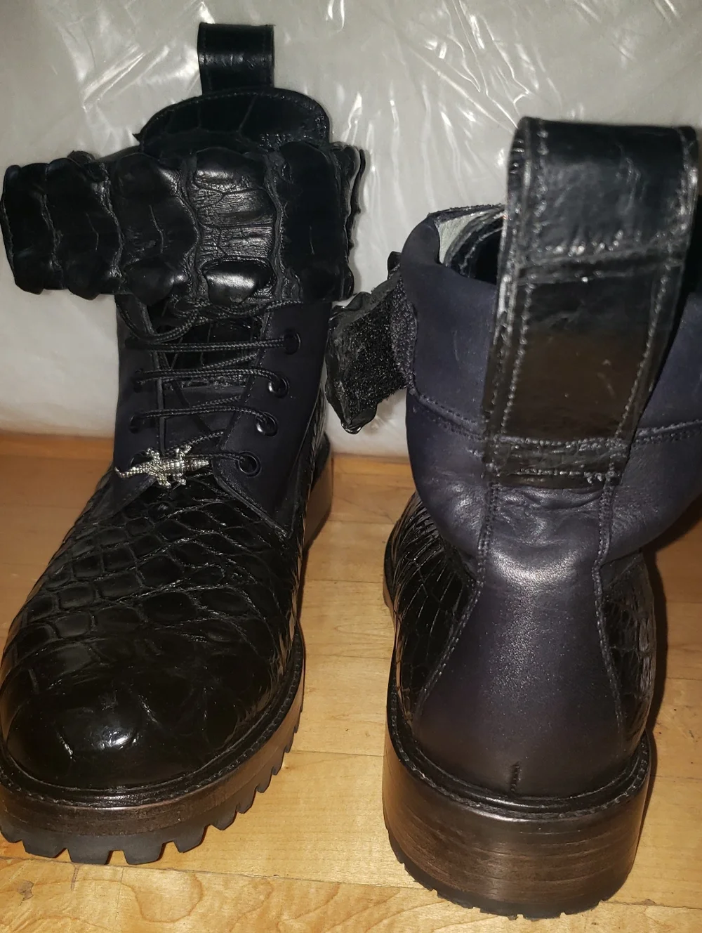 Genuine Alligator Skin Black On Black Combat Boots Men 9 READ Below
